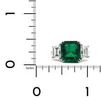 Platinum 3 Stone Emerald and Diamond Ring