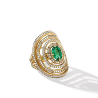 Stax Stone Ring in 18K Yellow Gold with Full Pavé Diamonds and Emerald