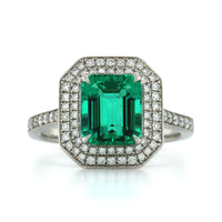 Platinum Emerald Double Halo Diamond Ring, Platinum, Long's Jewelers