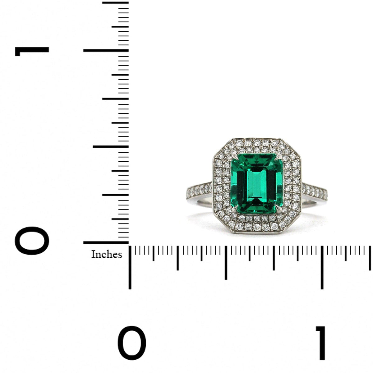 Platinum Emerald Double Halo Diamond Ring, Platinum, Long's Jewelers