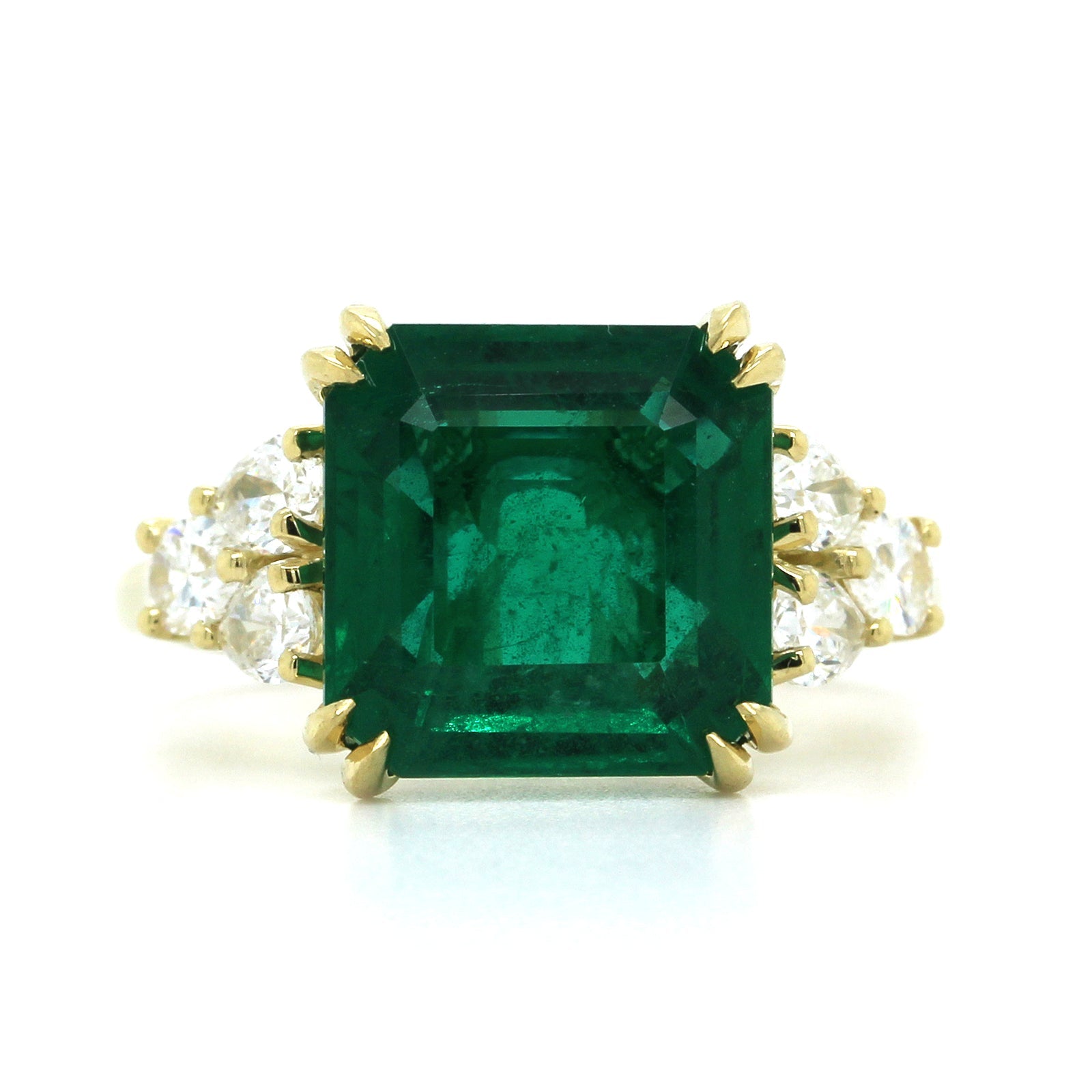 18K Yellow Gold Emerald Diamond Ring, 18k yellow gold, Long's Jewelers