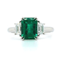 Platinum Emerald Diamond 3 Stone Ring, Platinum Long's Jewelry