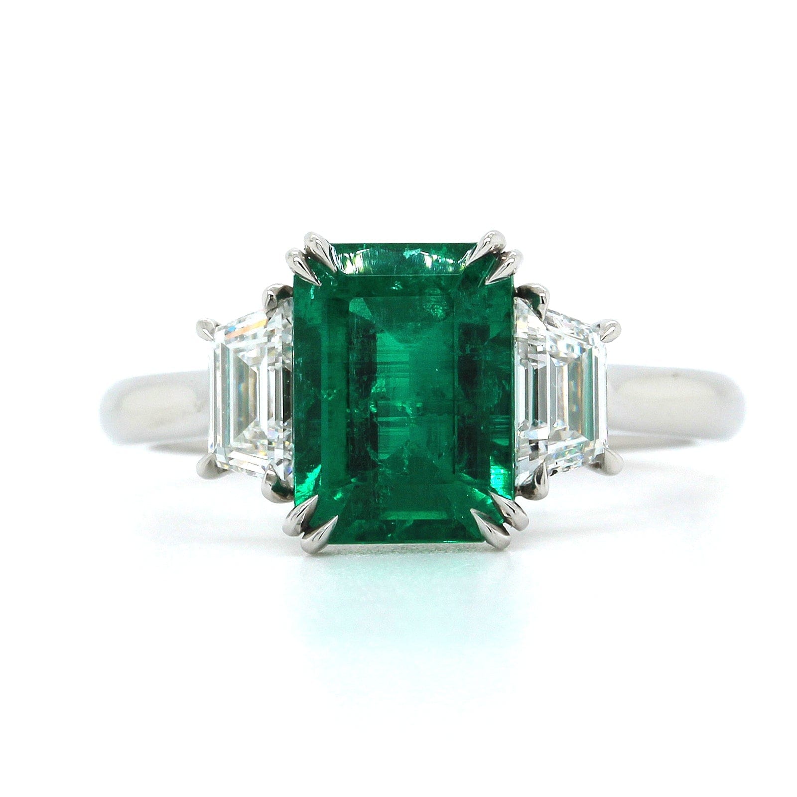Platinum Emerald Diamond 3 Stone Ring, Platinum Long's Jewelry