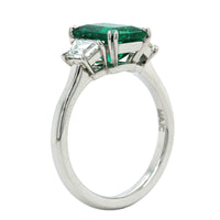 Platinum Emerald Diamond 3 Stone Ring, Platinum Long's Jewelry
