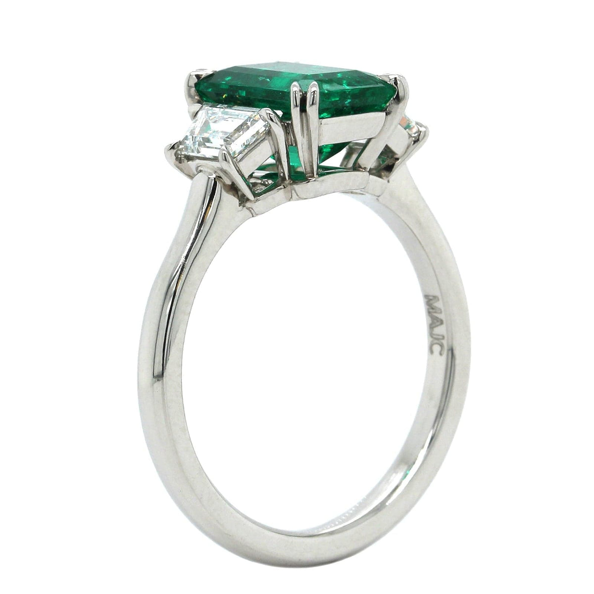 Platinum Emerald Diamond 3 Stone Ring, Platinum Long's Jewelry