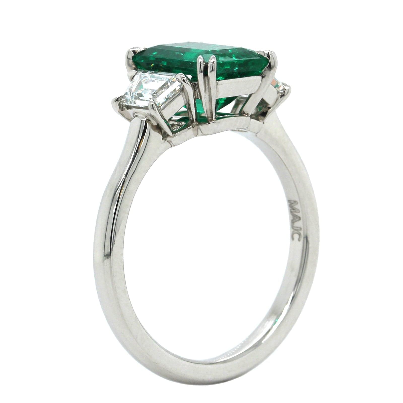 Platinum Emerald Diamond 3 Stone Ring, Platinum Long's Jewelry