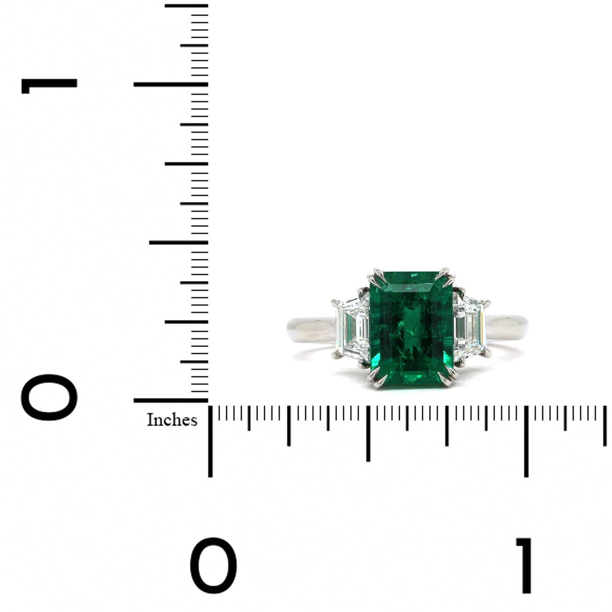 Platinum Emerald Diamond 3 Stone Ring, Platinum Long's Jewelry