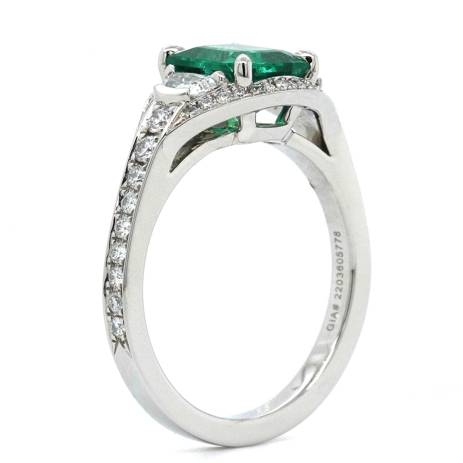 Platinum Emerald Diamond 3 Stone Ring