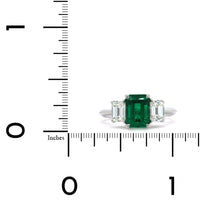 Platinum Emerald Cut Emerald and Diamond 3 Stone Ring