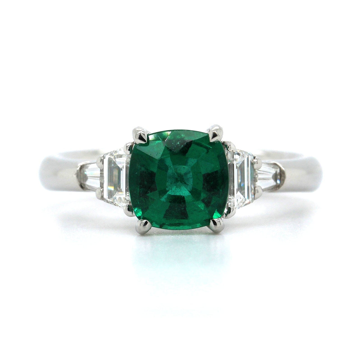 Platinum Cushion Cut Emerald Diamond Ring