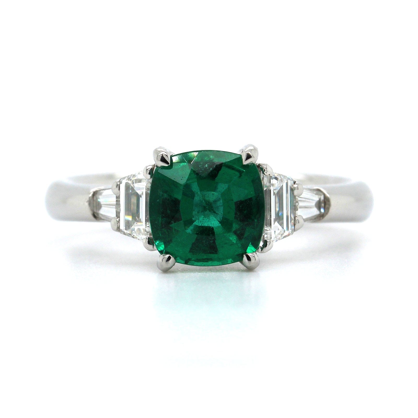 Platinum Cushion Cut Emerald Diamond Ring