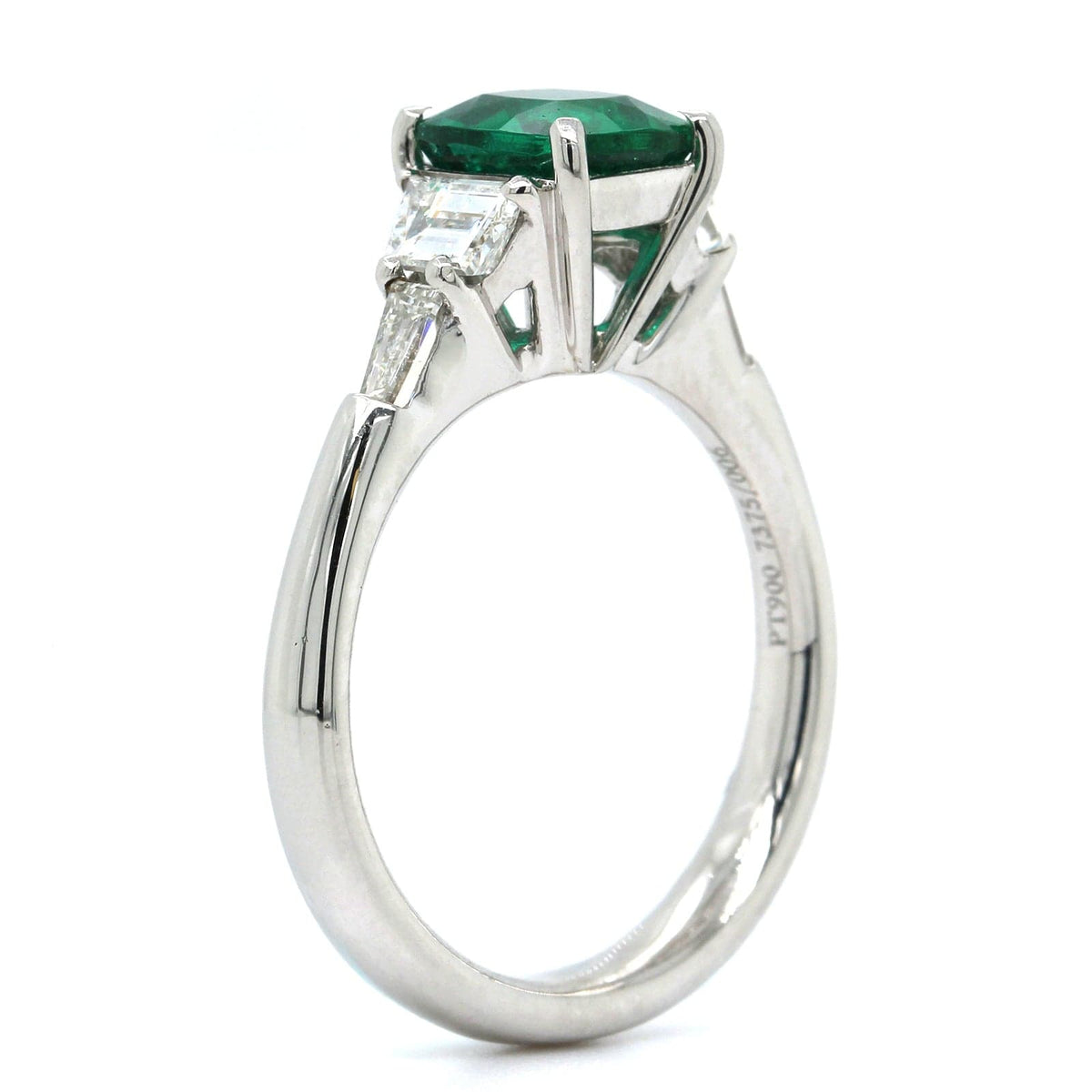 Platinum Cushion Cut Emerald Diamond Ring