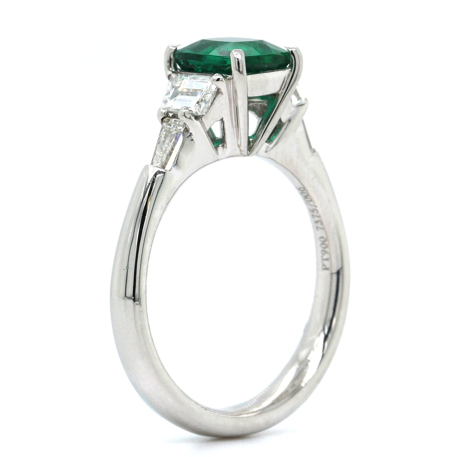 Platinum Cushion Cut Emerald Diamond Ring