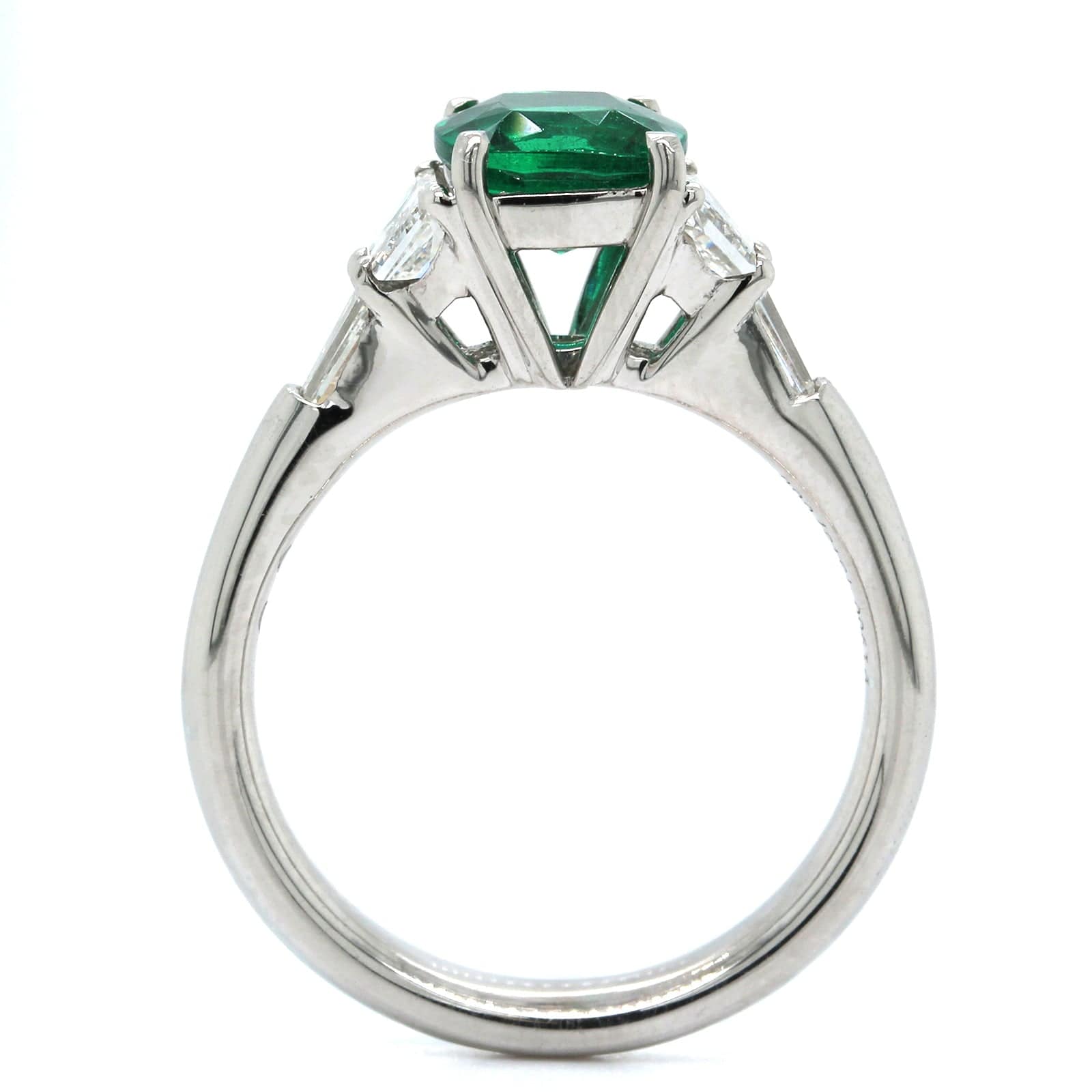 Platinum Cushion Cut Emerald Diamond Ring