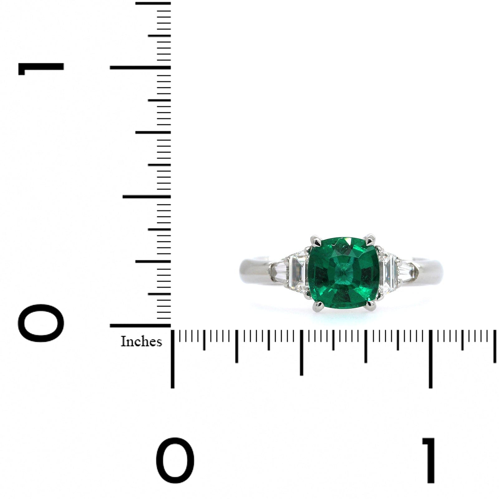 Platinum Cushion Cut Emerald Diamond Ring