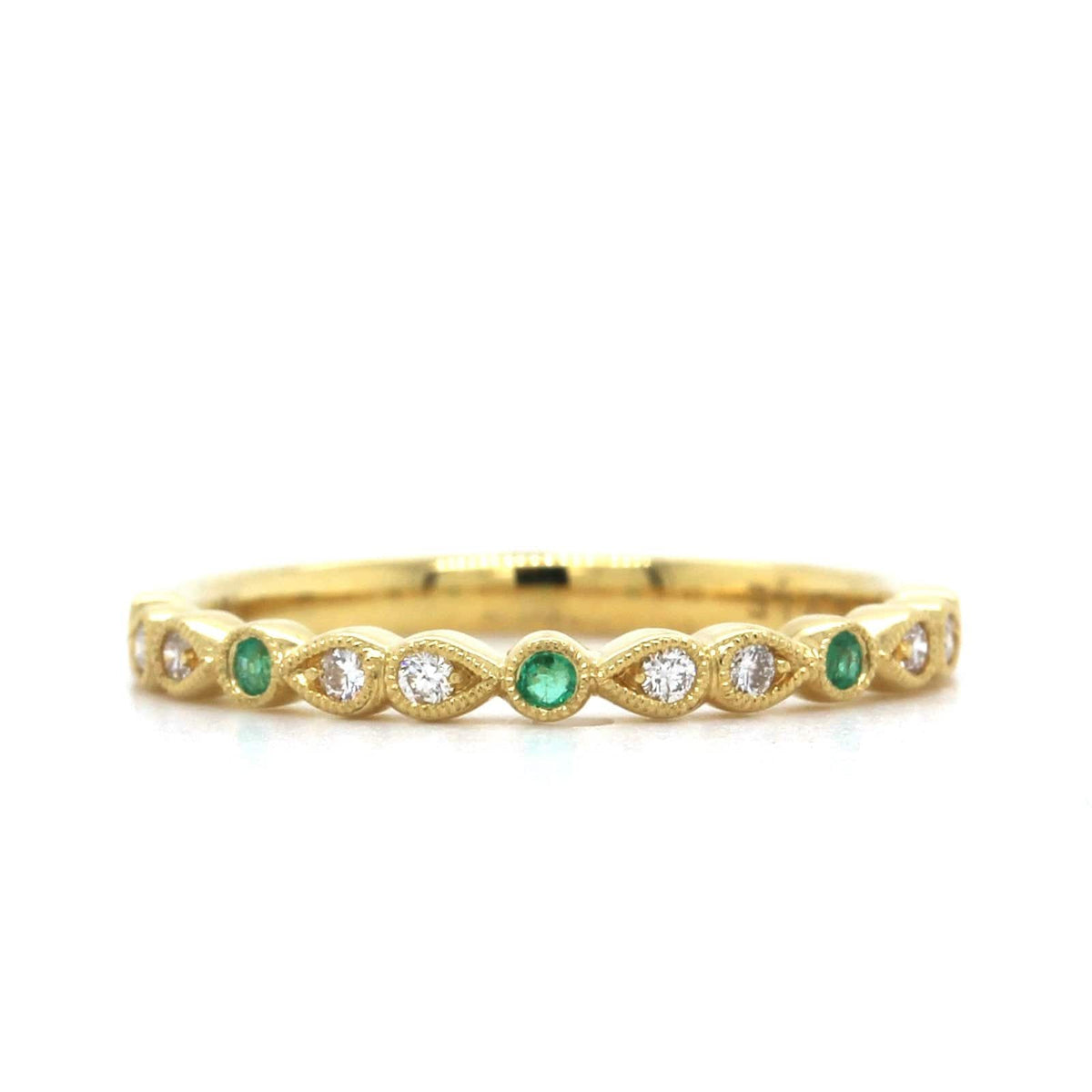 18K Yellow Gold Diamond and Emerald Band