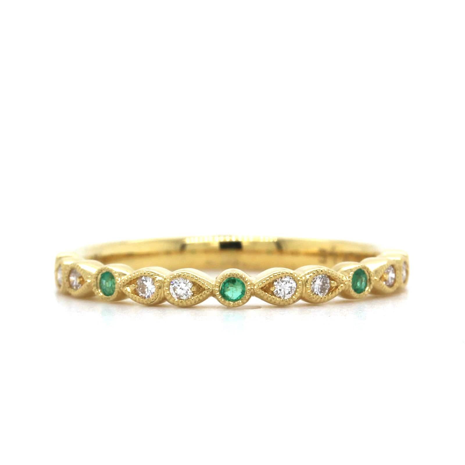 18K Yellow Gold Diamond and Emerald Band