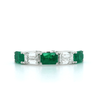 Platinum Emerald 5 Stone Emerald and Diamond Band
