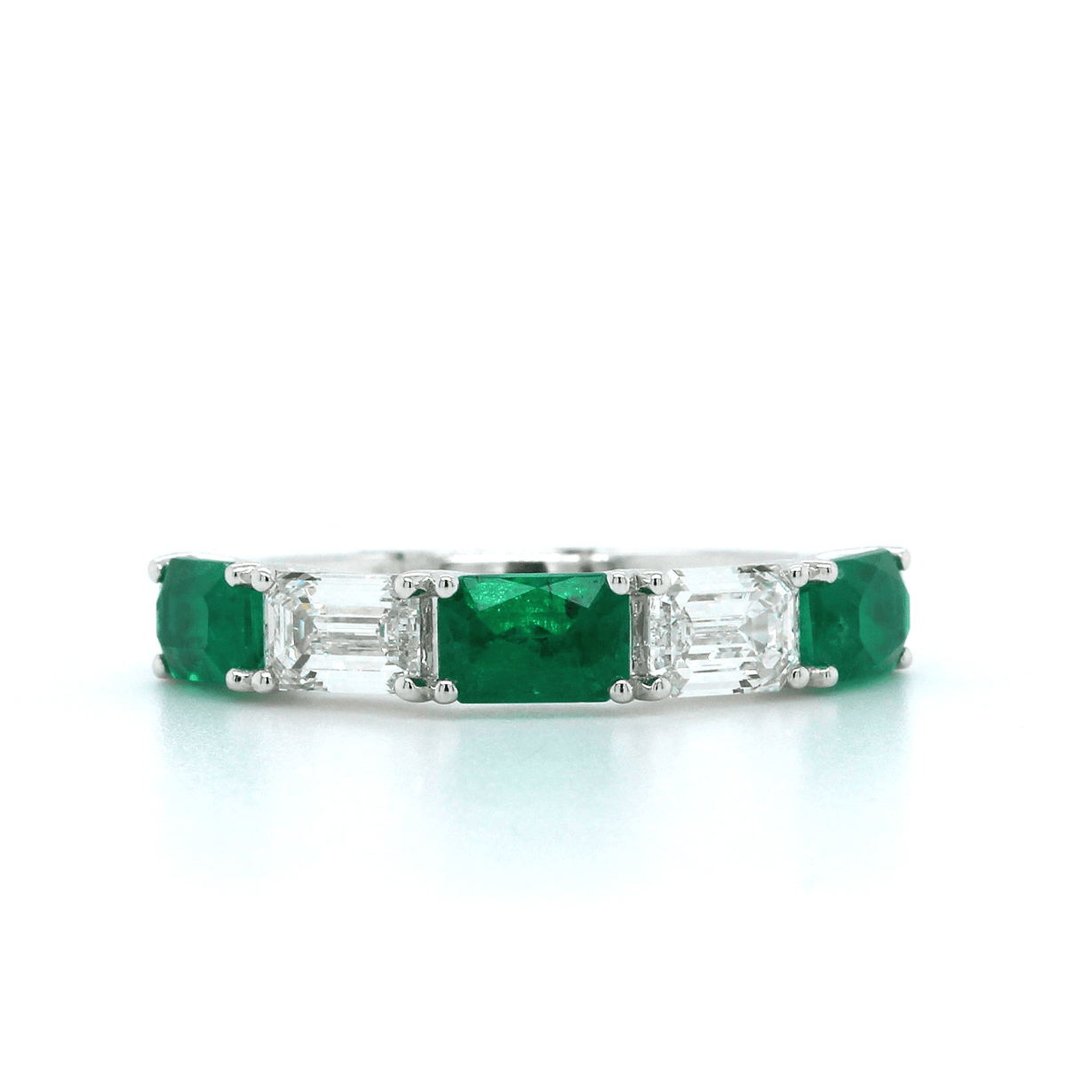 Platinum Emerald 5 Stone Emerald and Diamond Band