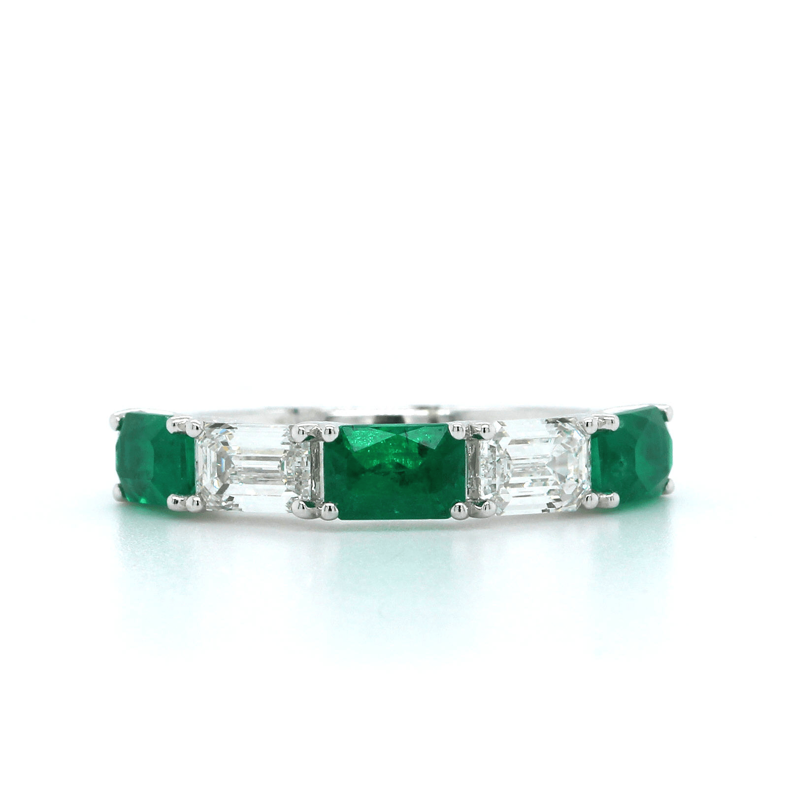 Platinum Emerald 5 Stone Emerald and Diamond Band