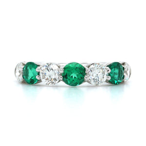 Platinum Emerald and Diamond 7 Stone Band
