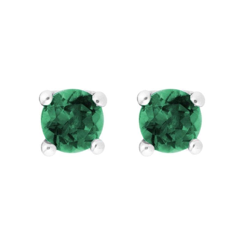 14K White Gold Round Emerald Stud Earrings