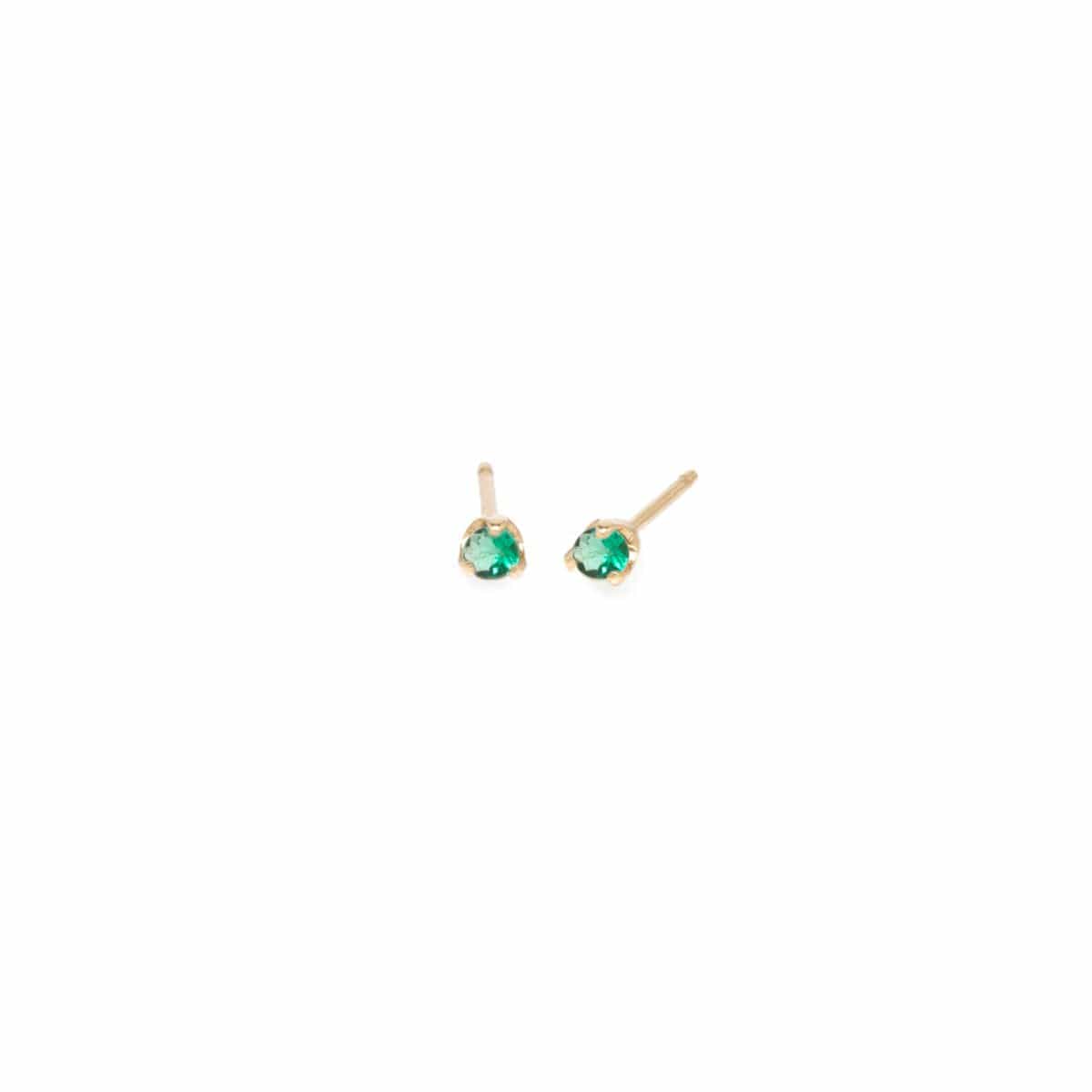 14K Yellow Gold Prong Set Emerald Stud Earrings