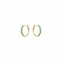 14K Yellow Gold Emerald Huggie Earrings