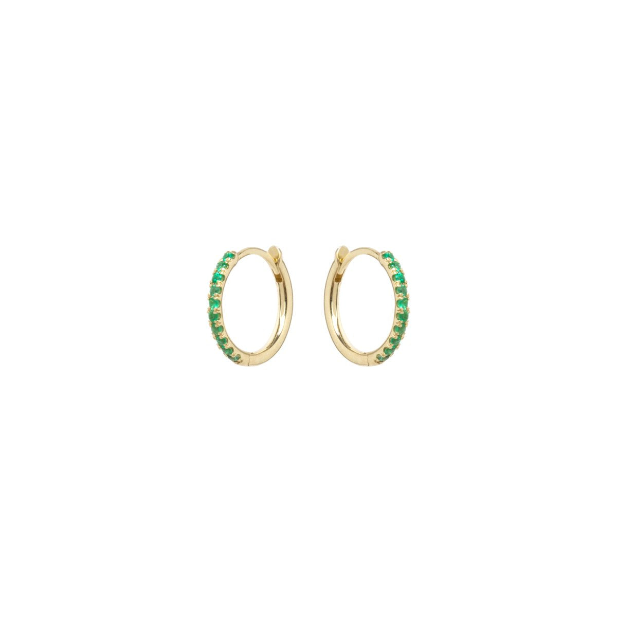 14K Yellow Gold Emerald Huggie Earrings