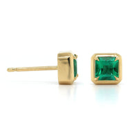 18K Yellow Gold Emerald Stud Earrings, 18k yellow gold Long's Jewelry