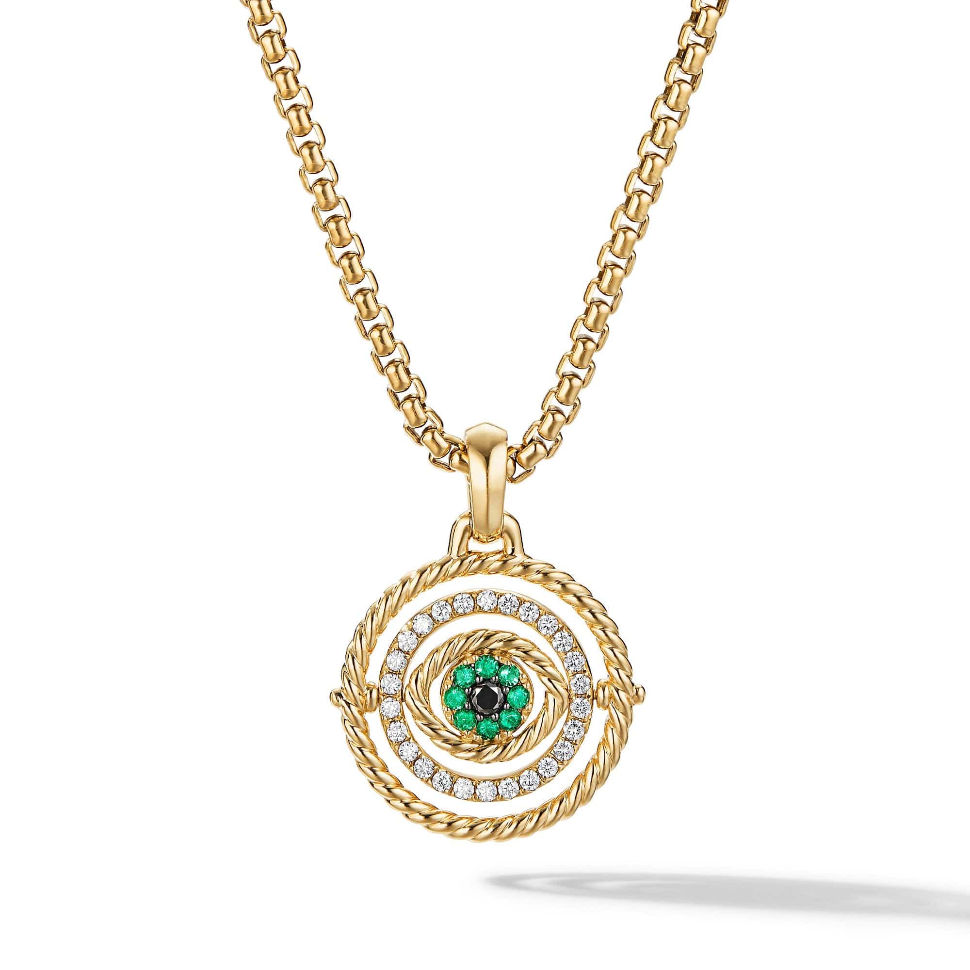 Evil Eye Mobile Amulet in 18K Yellow Gold with Pavé Emeralds and Diamonds