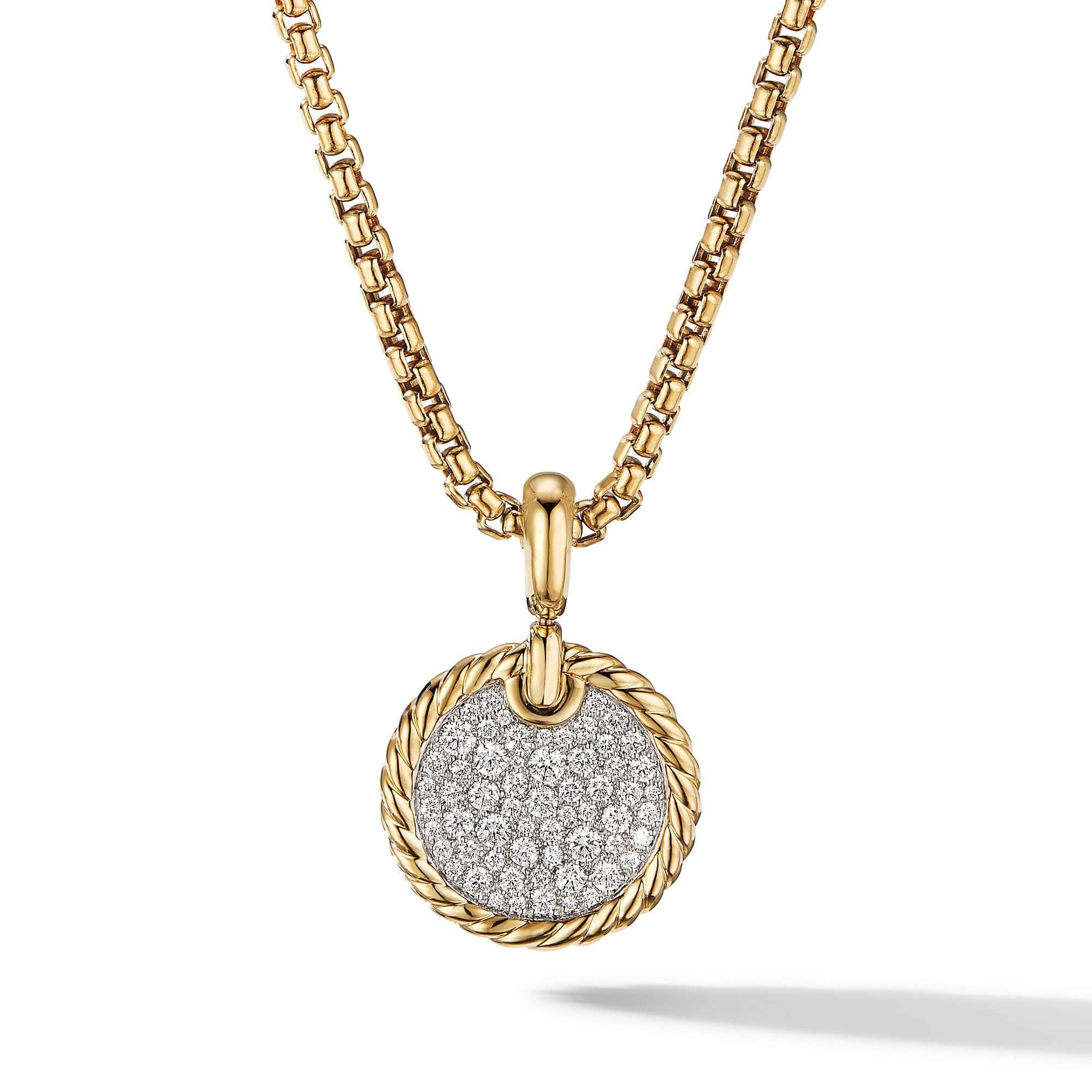 DY Elements Disc Pendant in 18K Yellow Gold with Pavé Diamonds
