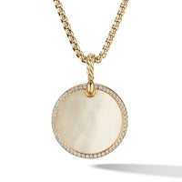 DY Elements Disc Pendant in 18K Yellow Gold with Mother of Pearl and Pavé Diamond Rim