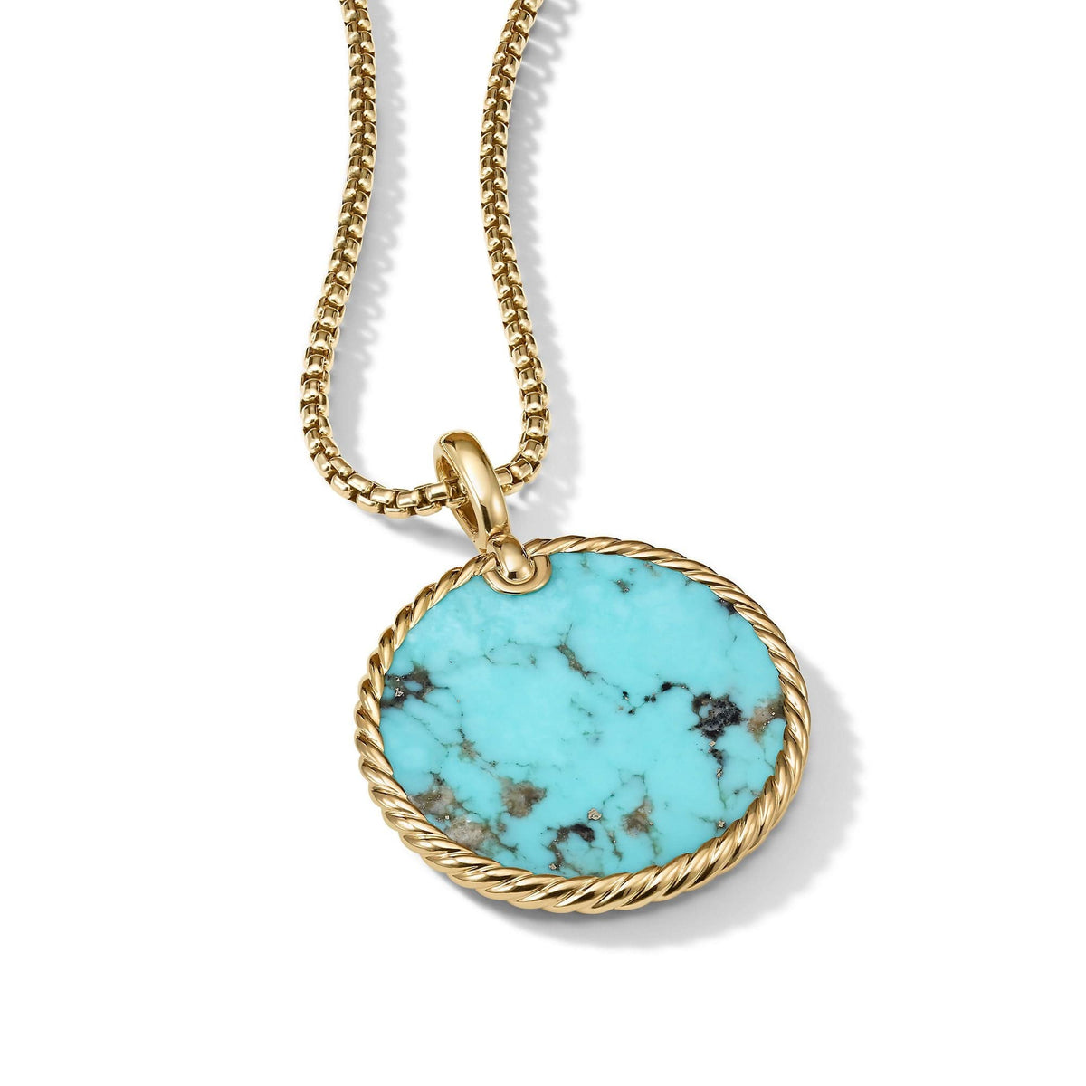 DY Elements Disc Pendant in 18K Yellow Gold with Turquoise