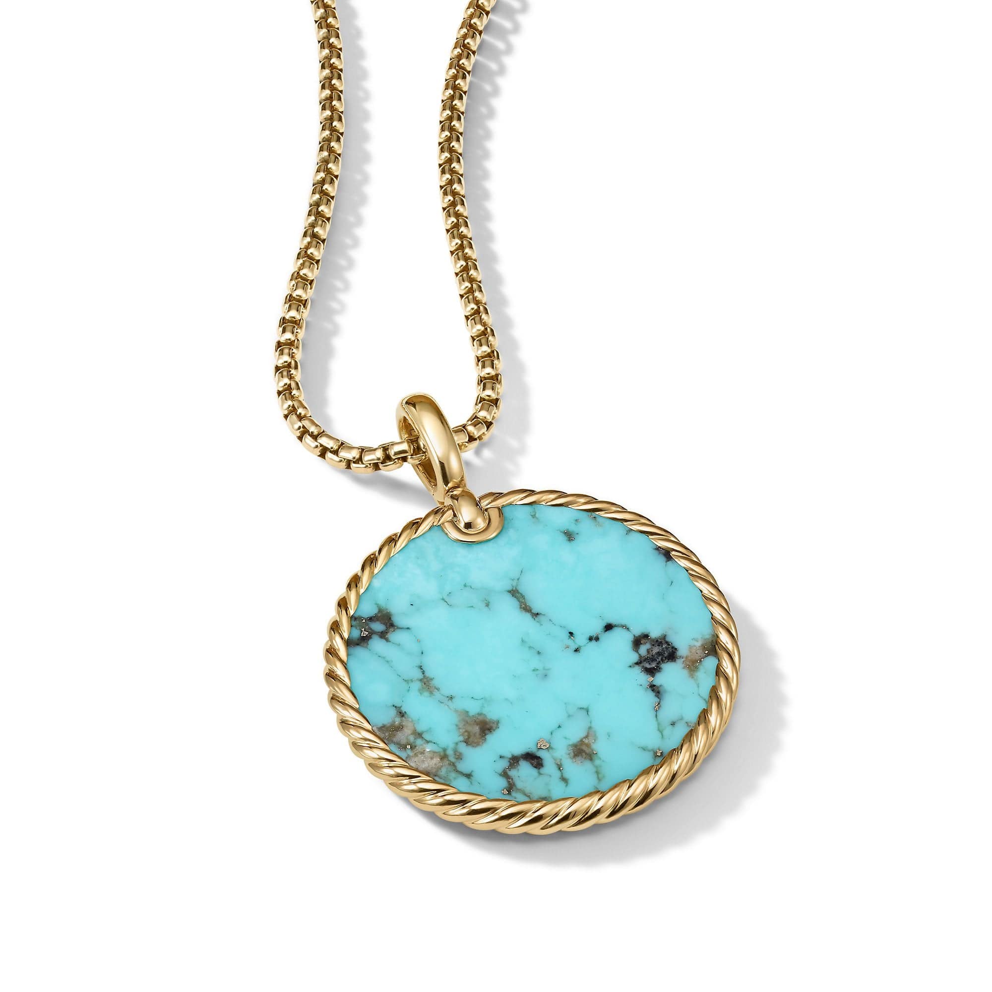 DY Elements Disc Pendant in 18K Yellow Gold with Turquoise
