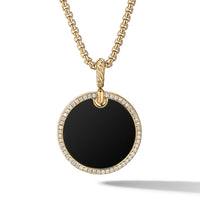 DY Elements Disc Pendant in 18K Yellow Gold with Black Onyx and Pavé Diamond Rim