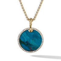 DY Elements Artist Series Disc Pendant in 18K Yellow Gold with Chrysocolla and Pavé Diamonds