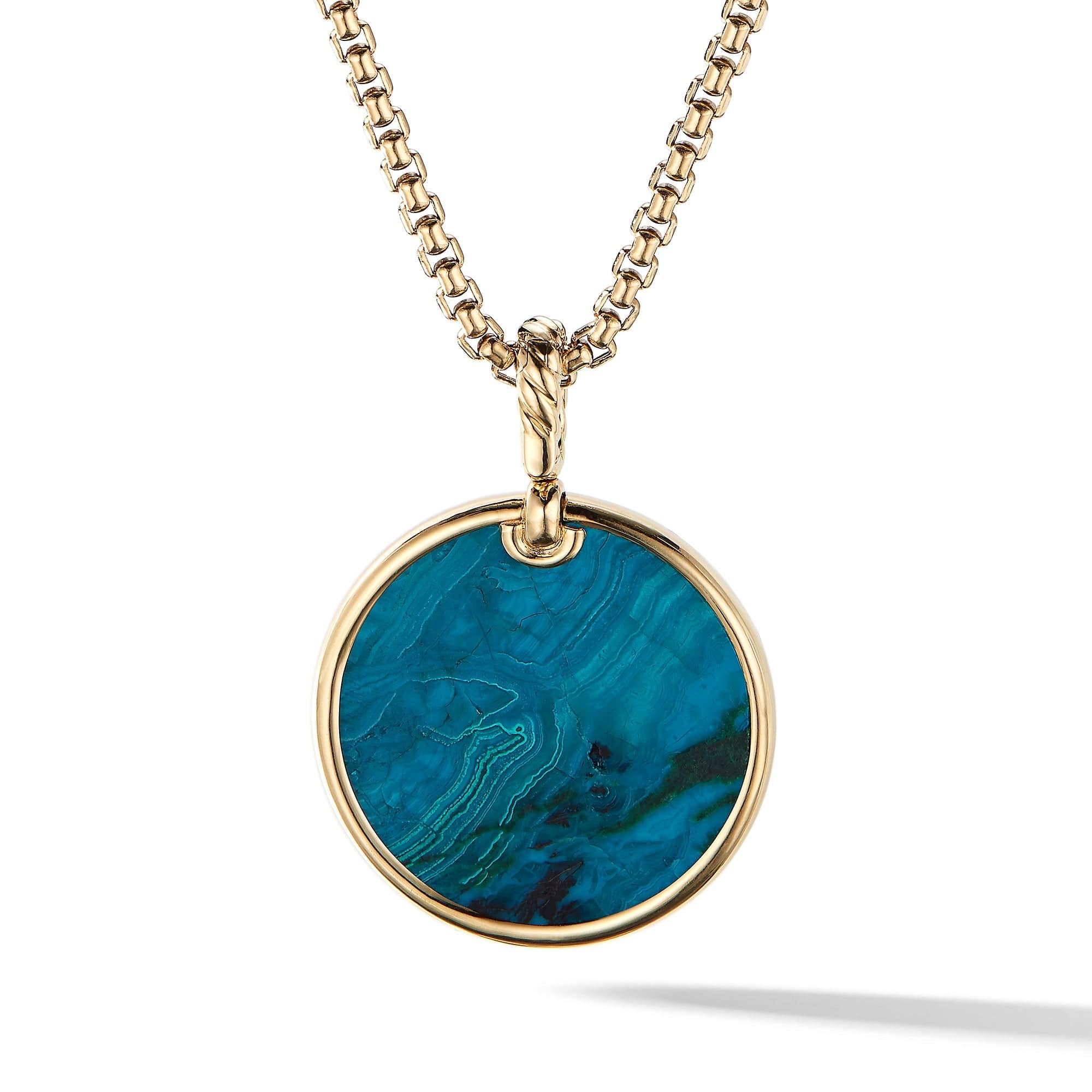 DY Elements Artist Series Disc Pendant in 18K Yellow Gold with Chrysocolla and Pavé Diamonds