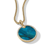 DY Elements Artist Series Disc Pendant in 18K Yellow Gold with Chrysocolla and Pavé Diamonds