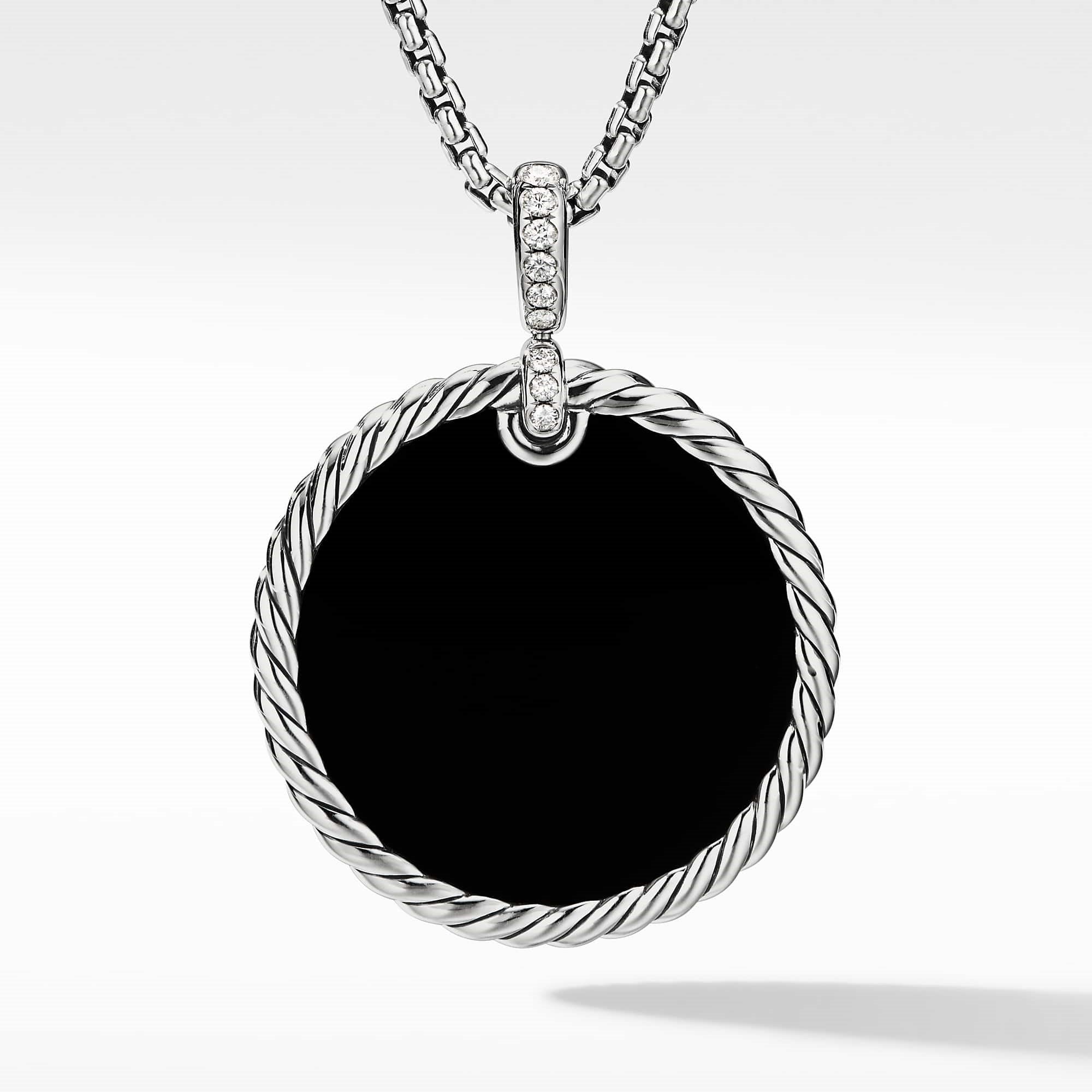 DY Elements® Reversible Disc Pendant with Black Onyx and Mother of Pearl and Pavé Diamonds