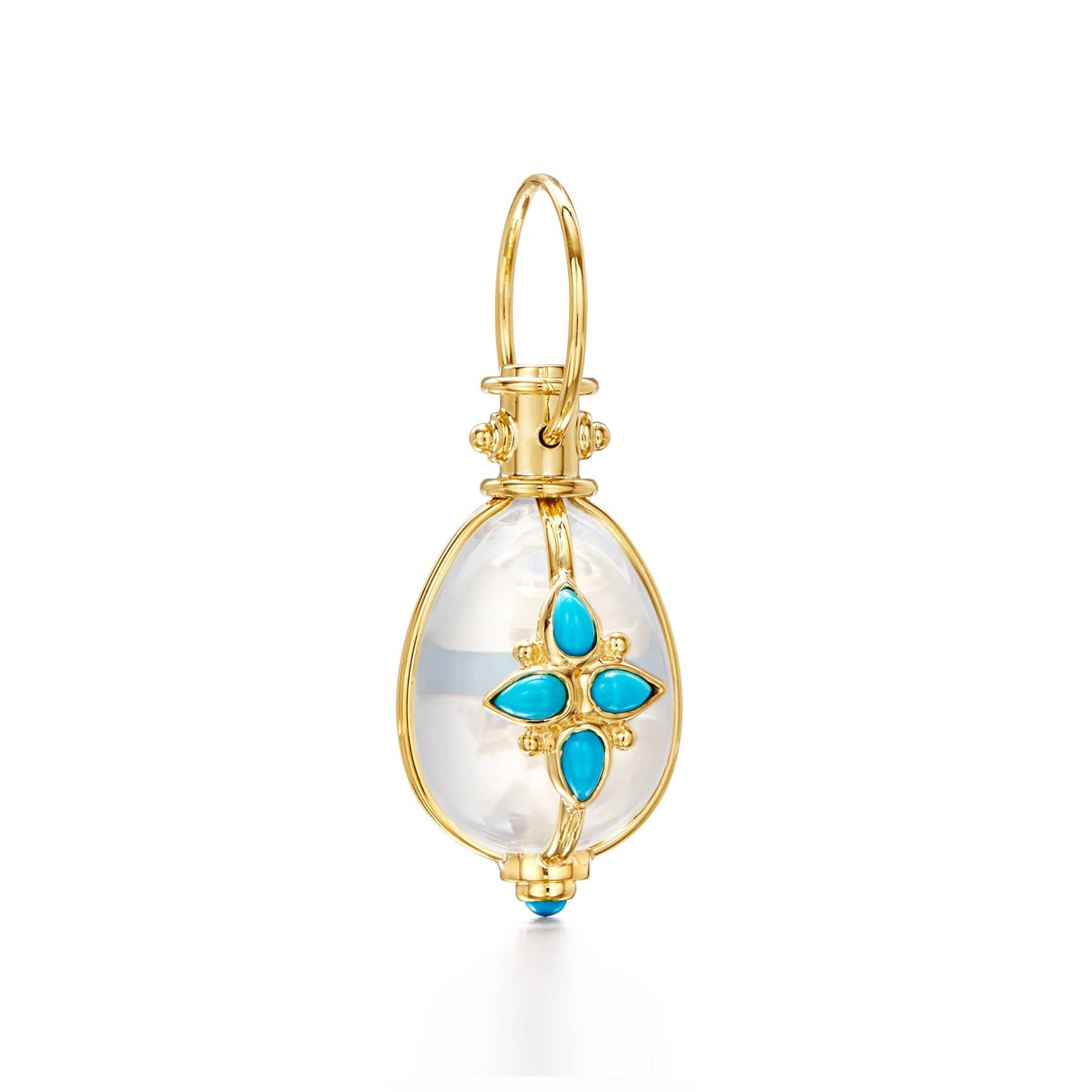18K Yellow Gold Rock Crystal and Turquoise Enhancer