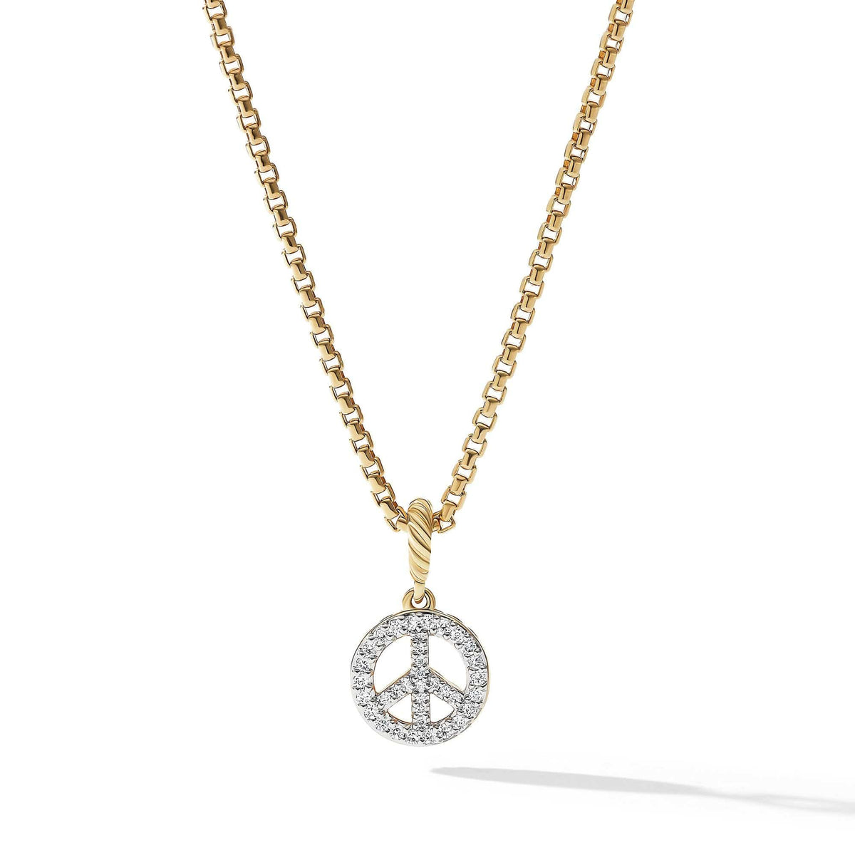 Peace Sign Amulet in 18K Yellow Gold with Pavé Diamonds