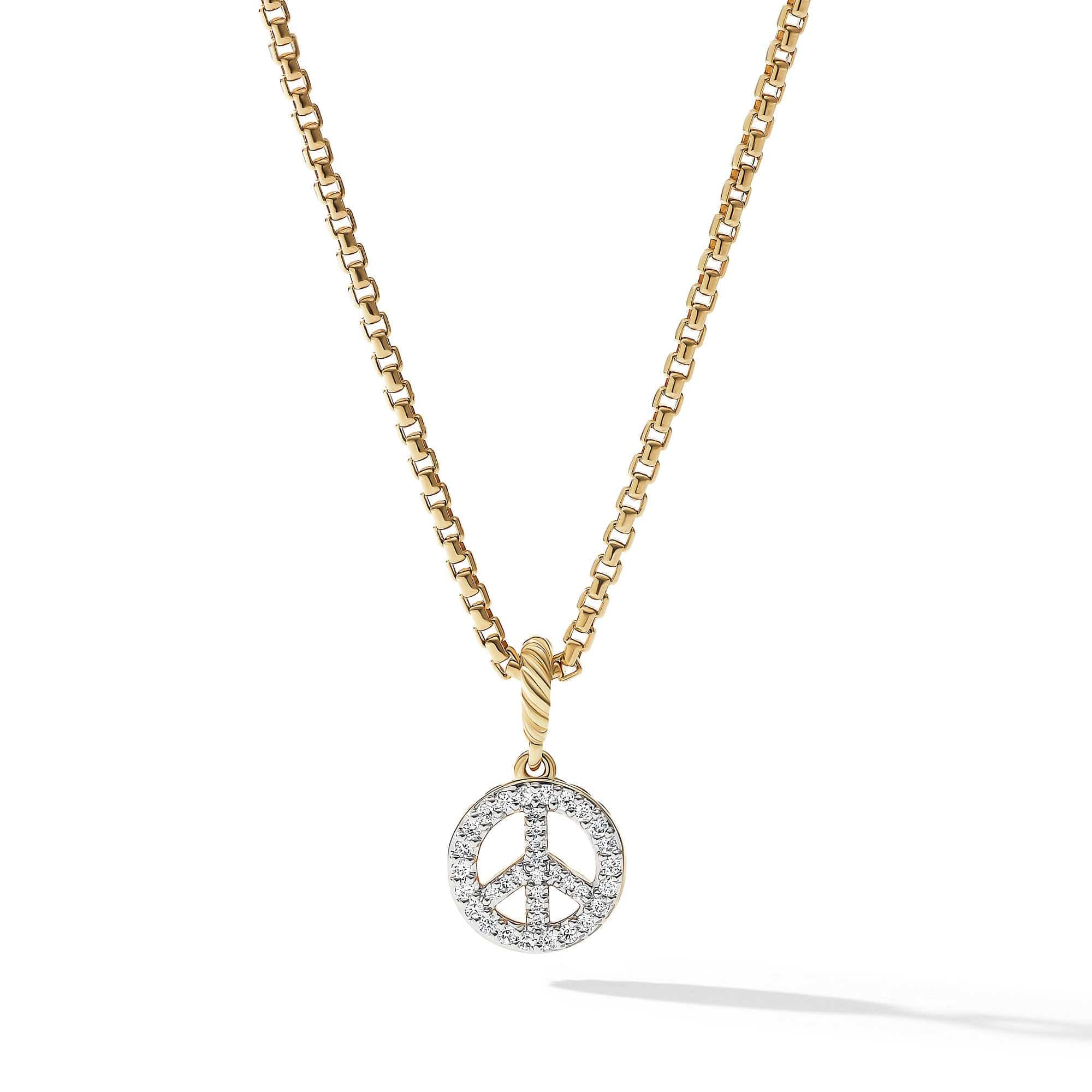 Peace Sign Amulet in 18K Yellow Gold with Pavé Diamonds