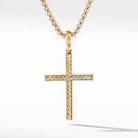Modern Renaissance Cross Pendant in 18K Yellow Gold with Center Diamond