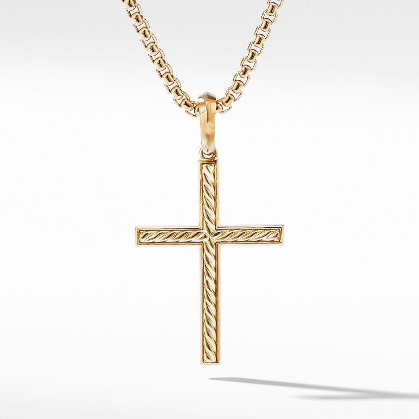 Modern Renaissance Cross Pendant in 18K Yellow Gold with Center Diamond