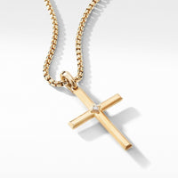 Modern Renaissance Cross Pendant in 18K Yellow Gold with Center Diamond