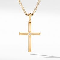 Modern Renaissance Cross Pendant in 18K Yellow Gold with Center Diamond