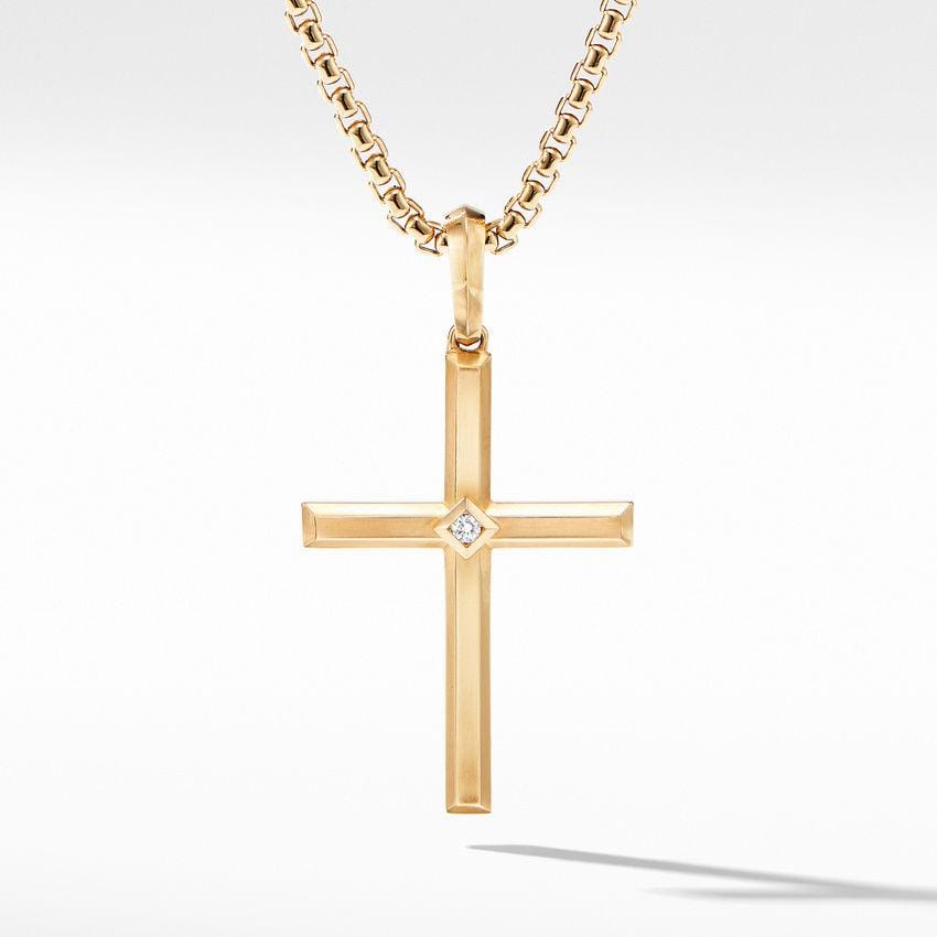 Modern Renaissance Cross Pendant in 18K Yellow Gold with Center Diamond