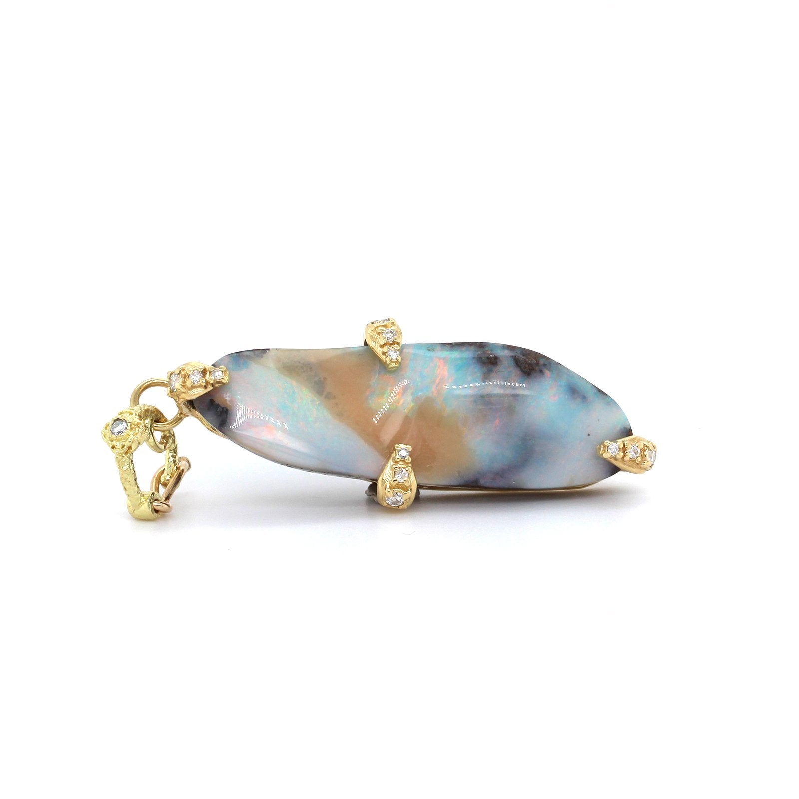 18K Yellow Gold Diamond Opal Pendant