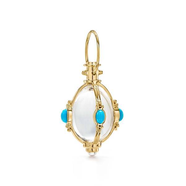 18K Yellow Gold Amulet Crystal and Turquoise Pendant